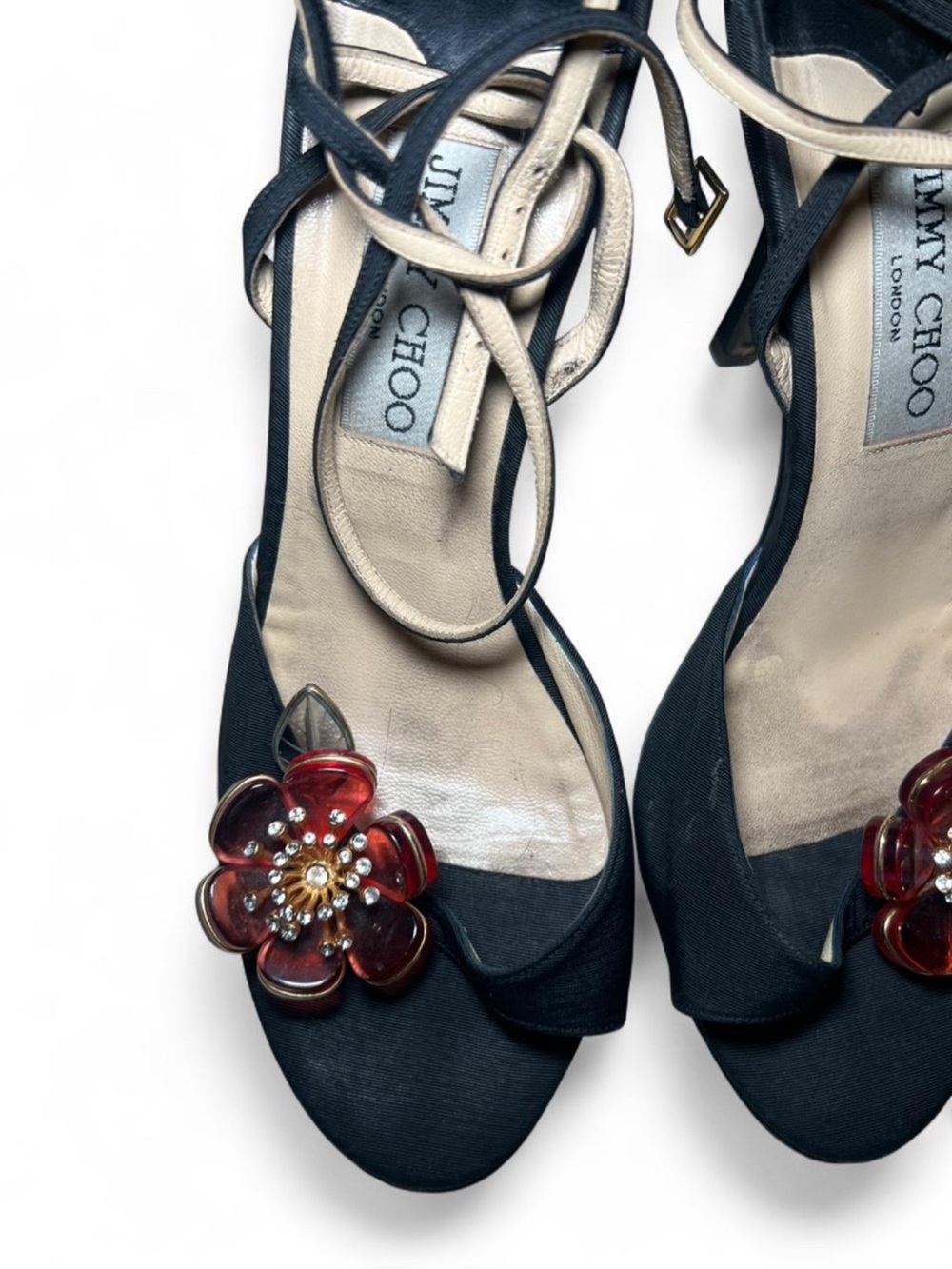 Vintage Jimmy Choo Floral Black Strappy Heels - Picture 2 of 7